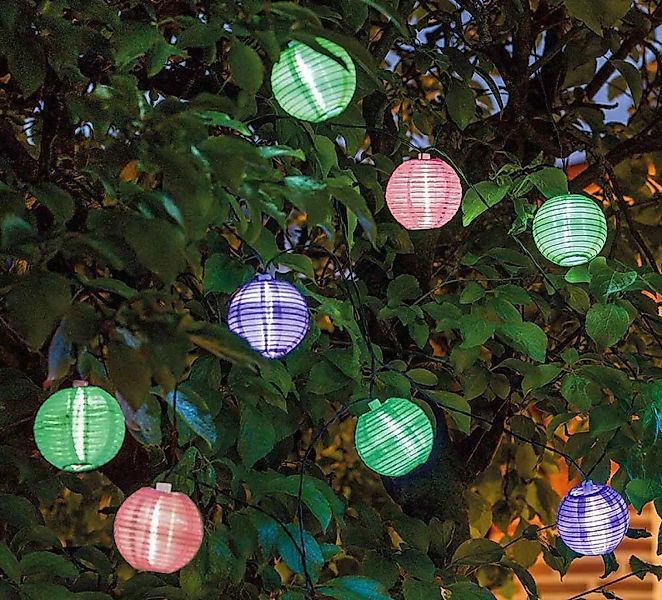 Solar Lichterkette Lampions 8 Stück Grün Lila Pink Laternen Outdoor Garten günstig online kaufen