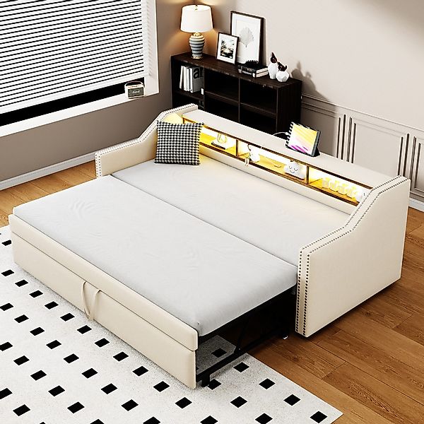 OKWISH Schlafsofa Polsterbett,mit USB-Anschluss, LED-Beleuchtung, Polsterbe günstig online kaufen
