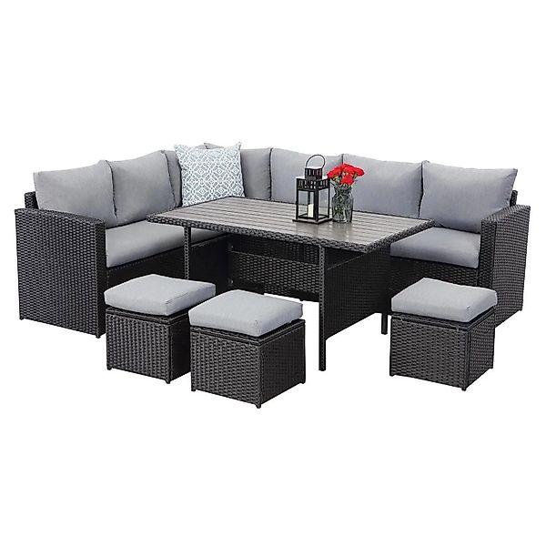 MeXo XXL Gartenlounge Set aus Polyrattan mit Esstisch für 8 Personen Schwar günstig online kaufen