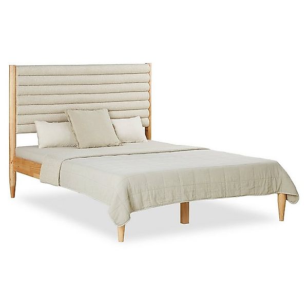 Homestyle4u Polsterbett 140x200 Doppelbett weicher Bouclé Beige Holzbett el günstig online kaufen