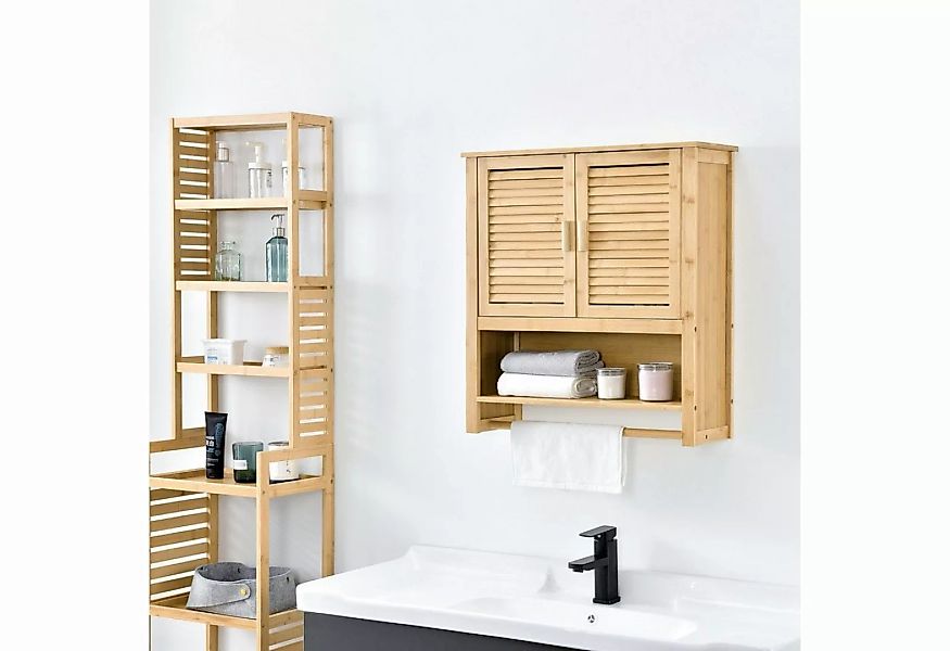 en.casa Badezimmerschrank Tyresö Bambus Hängeschrank mit Handtuchhalter 66x günstig online kaufen