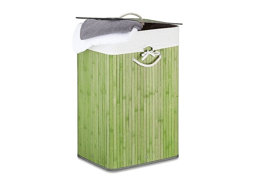relaxdays Wäschekorb Bambus eckig, grün günstig online kaufen