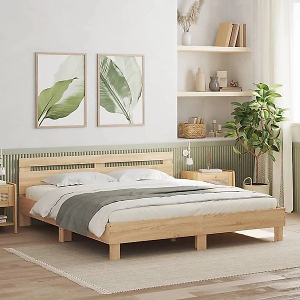 vidaXL Bettgestell mit Kopfteil Sonoma-Eiche 160x200 cm Holzwerkstoff193263 günstig online kaufen
