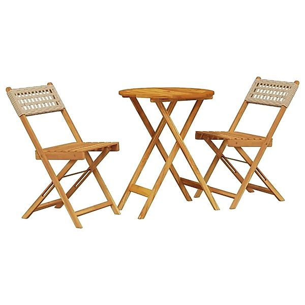 vidaXL 3-tlg Bistro-Set Beige Poly Rattan und Massivholz Modell 2 günstig online kaufen