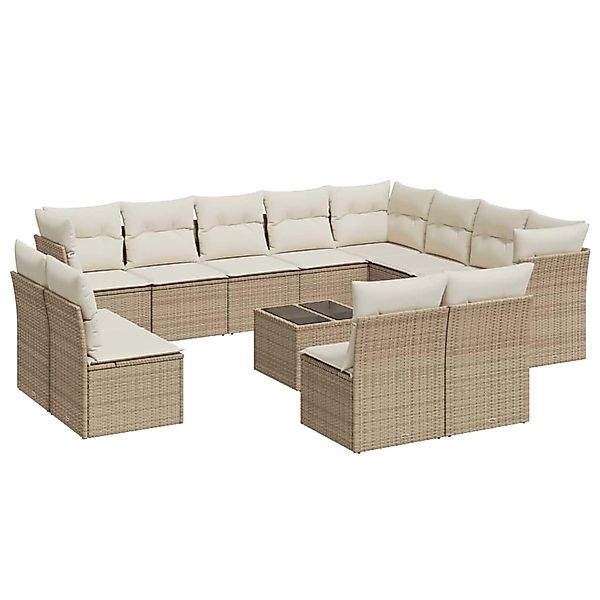 vidaXL 13-Tlg Garten-Sofagarnitur mit Kissen Beige Poly Rattan 3250317 günstig online kaufen
