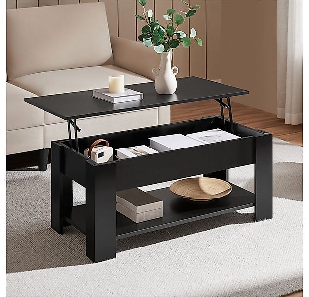 Yaheetech Couchtisch Höhenverstellbarer Kaffeetisch mit Verstecktem Staurau günstig online kaufen