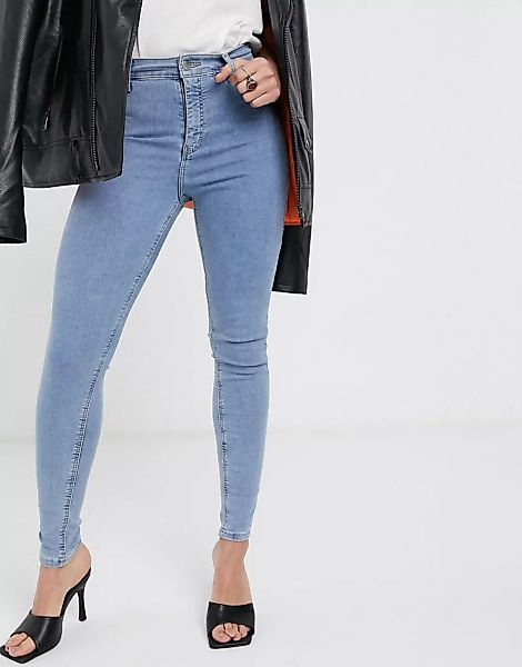 Topshop – Joni – Jeans in gebleichter Waschung-Blau günstig online kaufen