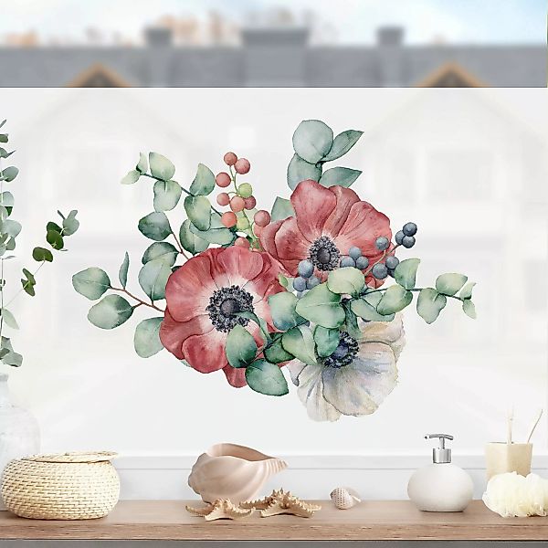 Fensterfolie Aquarell Eukalyptus Anemonen Bouquet günstig online kaufen