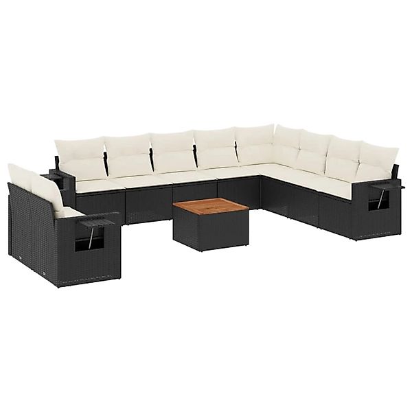 vidaXL 11-Tlg Garten-Sofagarnitur mit Kissen Schwarz Poly Rattan 3256966 günstig online kaufen