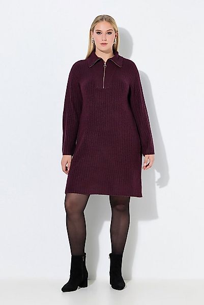 Ulla Popken Midikleid Strickkleid A-Linie Rippstrick Troyerkragen günstig online kaufen