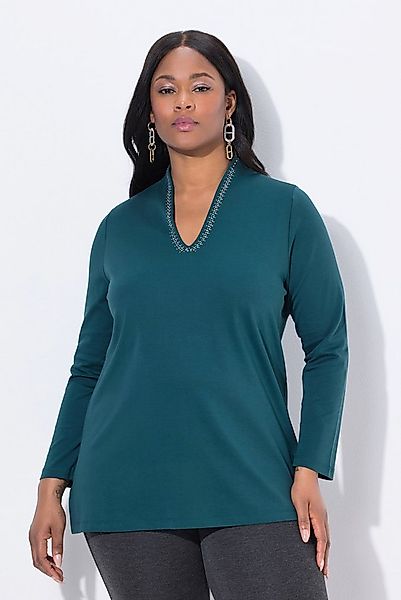 Ulla Popken T-Shirt Shirt A-Linie Kelchkragen Langarm Pima Cotton günstig online kaufen