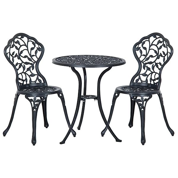 Outsunny Outdoor Bistro Set Aluminiumguss Schwarz 60L x 60B x 65H cm günstig online kaufen