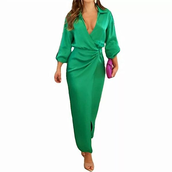 RUZU UG Dirndl Stilvolles und elegantes langes Strandkleid mit V-Ausschnitt günstig online kaufen