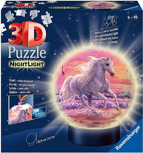 Ravensburger Puzzle Pferde am Strand, Nachtlicht 3D Puzzle-Ball 72 Teile, 7 günstig online kaufen