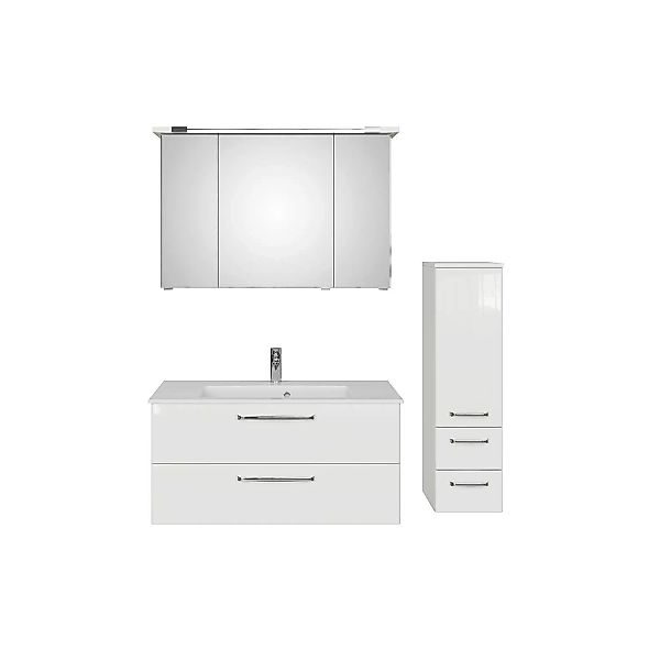 Badezimmer Set inkl. Mineralmarmor Waschbecken TRENTO-66 in weiß Glanz, B/H günstig online kaufen