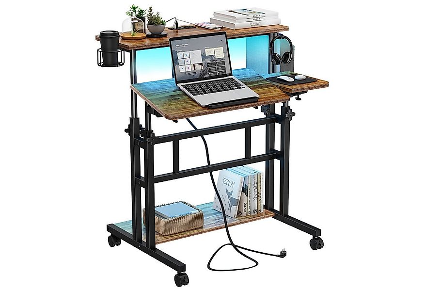 YOLEO Computertisch Höhenverstellbarer Stehpult mit Steckdosen und LED Lich günstig online kaufen