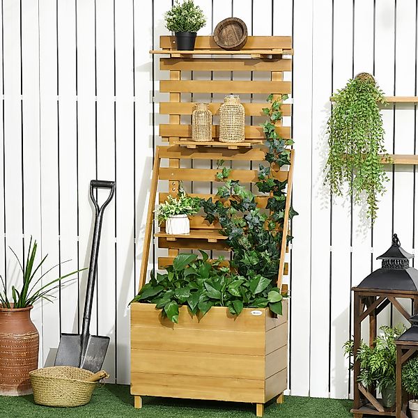 Outsunny Hochbeet mit Rankgitter und 3 Ablagen, Pflanzkasten mit Blumenkast günstig online kaufen