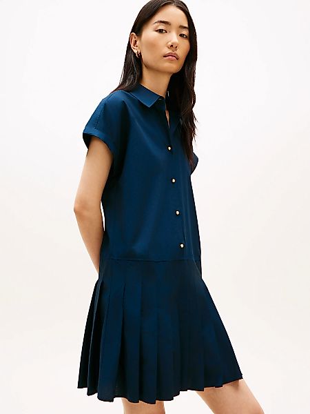 Tommy Hilfiger Shirtkleid "POPLIN PLEATED SHORT SS DRESS" mit Logo-Stickere günstig online kaufen
