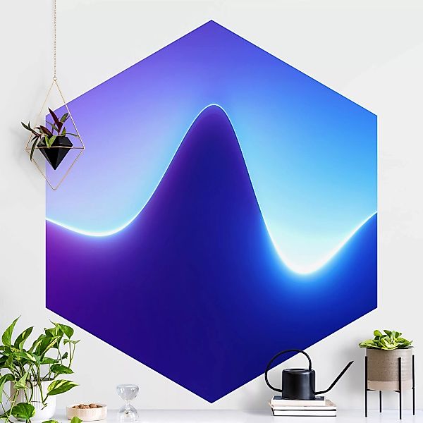 Hexagon Mustertapete selbstklebend Lichtwelle auf Blau günstig online kaufen