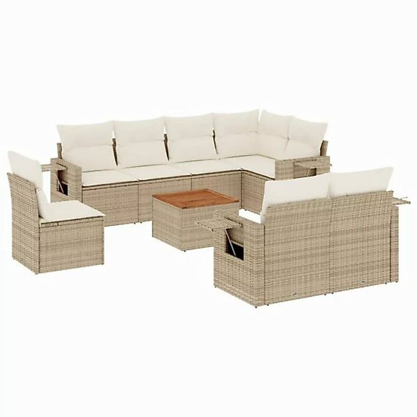 vidaXL Sofaelement 9-tlg. Garten-Sofagarnitur mit Kissen Beige Poly Rattan günstig online kaufen