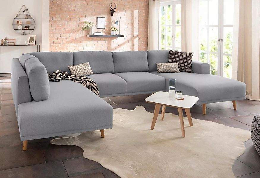 Home affaire Wohnlandschaft "Lasse U-Form", im scandinavischem Stil mit Hol günstig online kaufen