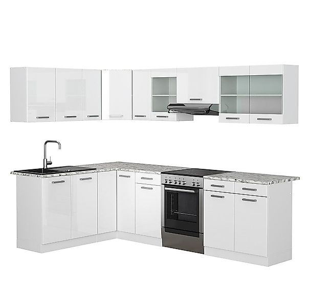 Vicco Winkelküche Rick, Weiß/Weiß Hochglanz, 267 x 167 cm, AP Marmor günstig online kaufen