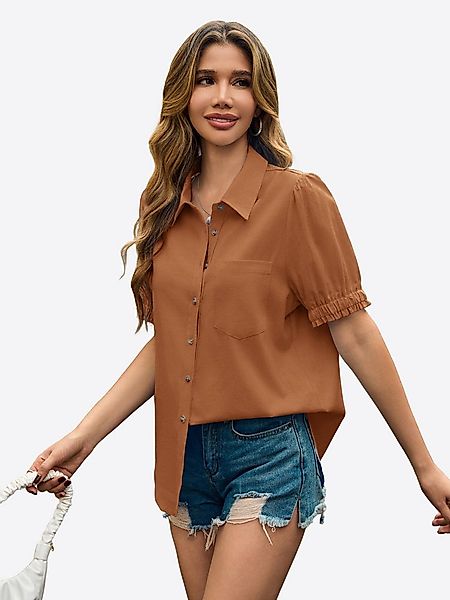 Imily Bela T-Shirt Damen Bluse mit Puffärmeln und Hemdkragen (Packung, 1-tl günstig online kaufen