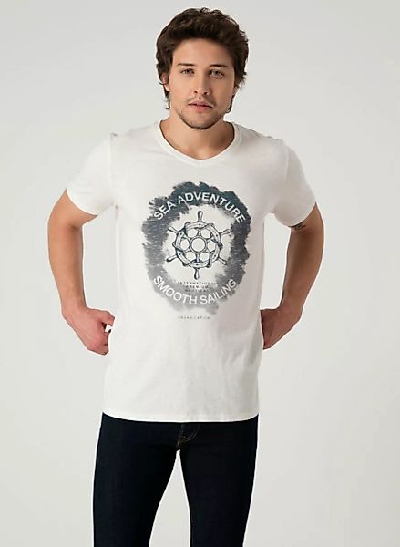 T-shirt Aus Bio Baumwolle Mit V-ausschnitt Und Print günstig online kaufen