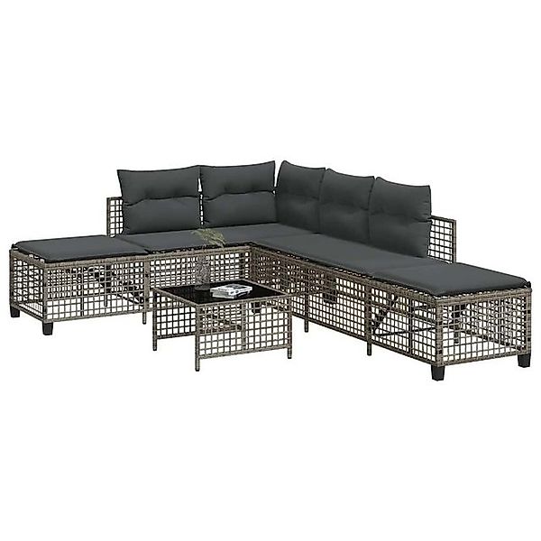 vidaXL Loungesofa 3-tlg. Garten-Ecksofa-Set mit Kissen Hellgrau Poly Rattan günstig online kaufen