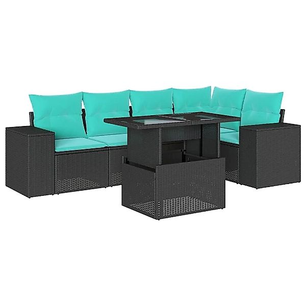 vidaXL 6-Tlg Gartensofa-Set mit Kissen Schwarz Polyrattan 3269147 günstig online kaufen