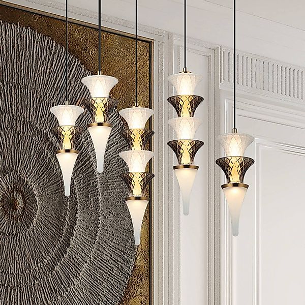 LED-Pendellampe Venera, Höhe 29 cm, weiß/braun, Glas günstig online kaufen