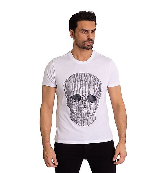 TRUENO T-Shirt Lässiges Herren Strass Totenkopf T-Shirt Weiß XL günstig online kaufen