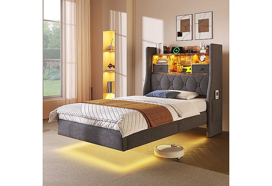 BlingBin Polsterbett Schwebebett (1-tlg., mit LED-Beleuchtung, Kopfteil-Sta günstig online kaufen