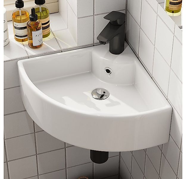 HOROW Waschbecken Waschbecken Waschtisch Badezimmer, Eckwaschbecken Keramik günstig online kaufen