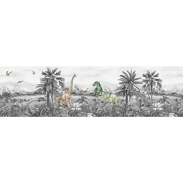 Sanders & Sanders Selbstklebende Tapetenbordüre Dinosaurier Grau 9.7 x 500 günstig online kaufen