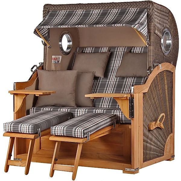 bene,iving Strandkorb Komplettset Königssee Teak Bullauge PE Grau Modell 52 günstig online kaufen