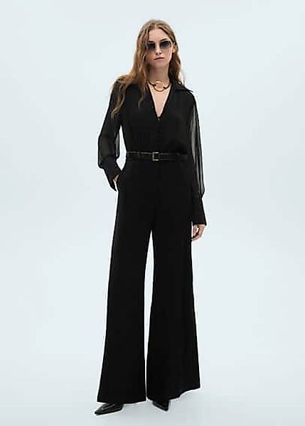 Wideleg-Jumpsuit mit halbdurchsichtigen Ärmeln günstig online kaufen