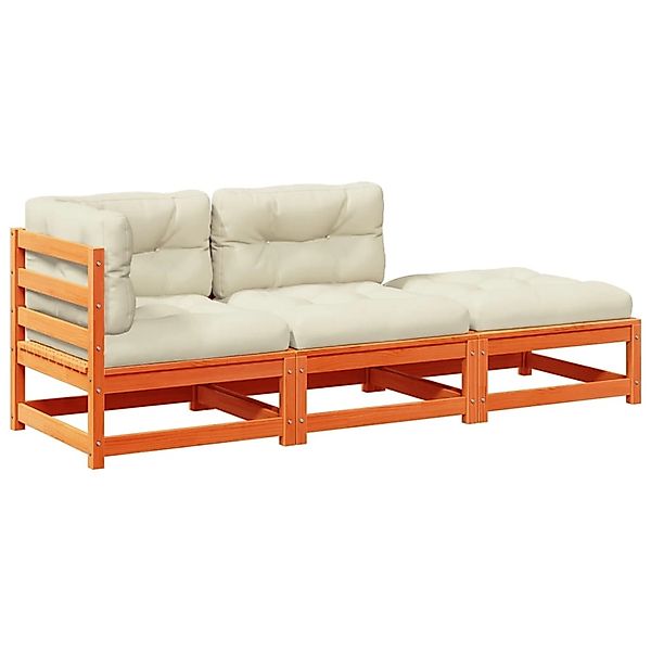 vidaXL 3-Tlg Garten-Sofagarnitur mit Kissen Wachsbraun Kiefernholz 3295832 günstig online kaufen