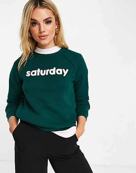 Whistles – Sweatshirt in Grün mit „Saturday“-Stickerei günstig online kaufen