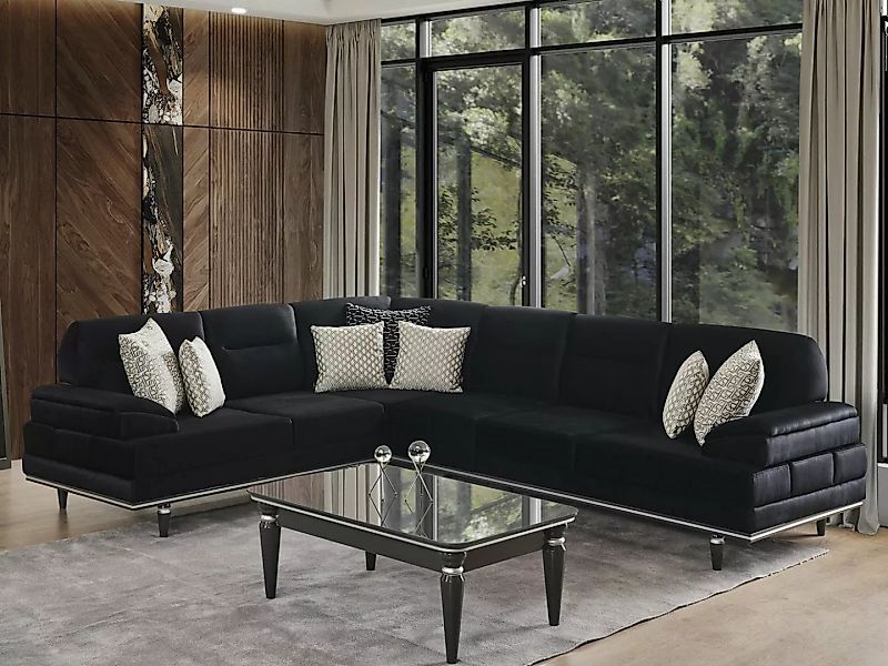 Xlmoebel Ecksofa Schwarzes Ecksofa mit Design-Textilbezug für das Wohnzimme günstig online kaufen