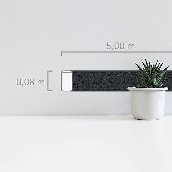 A.S. Création Borte selbstklebend Wellenmuster 5 m x 8 cm Schwarz-Metallic günstig online kaufen