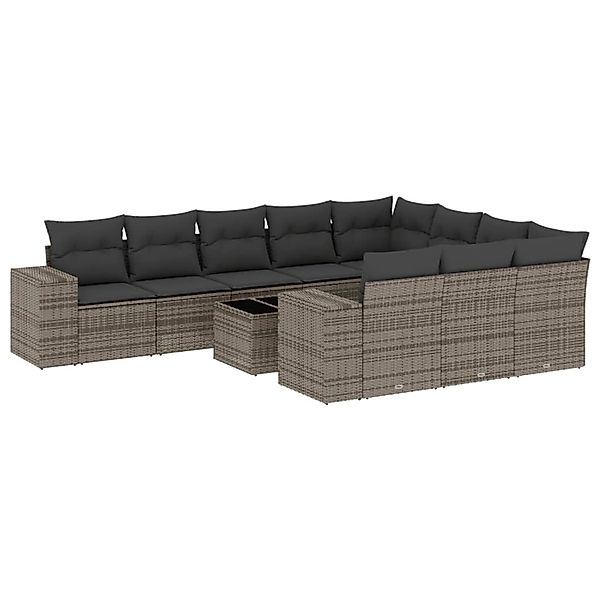 vidaXL 11-Tlg Garten-Sofagarnitur mit Kissen Grau Poly Rattan 3255437 günstig online kaufen