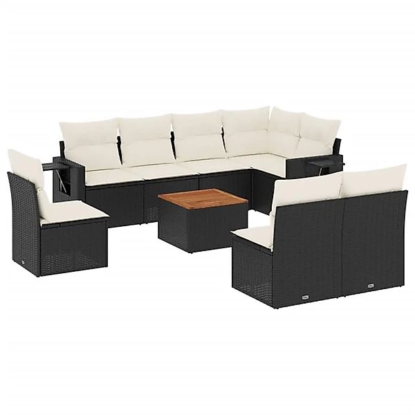 vidaXL 9-Tlg Garten-Sofagarnitur mit Kissen Schwarz Poly Rattan 3224600 günstig online kaufen