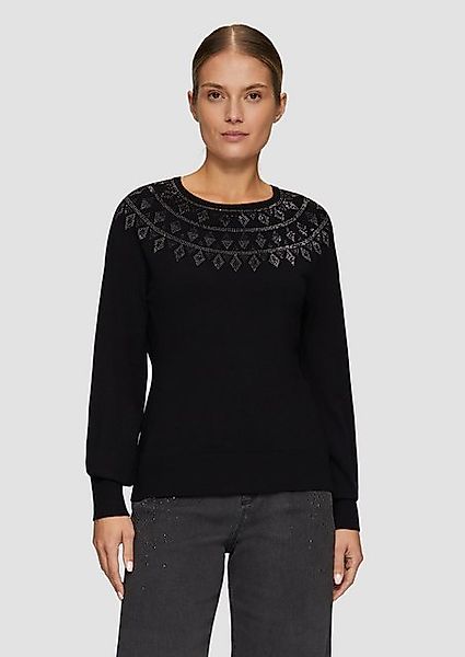 s.Oliver BLACK LABEL Strickpullover Feinstrickpullover mit Strass-Details S günstig online kaufen