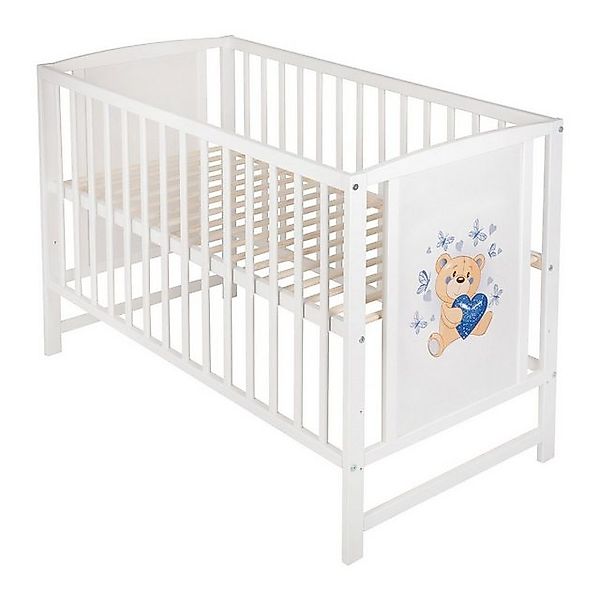 Babyhafen Babybett Kinderbett Teddybär - Herzen Blau 60 × 120 cm mit Matrat günstig online kaufen