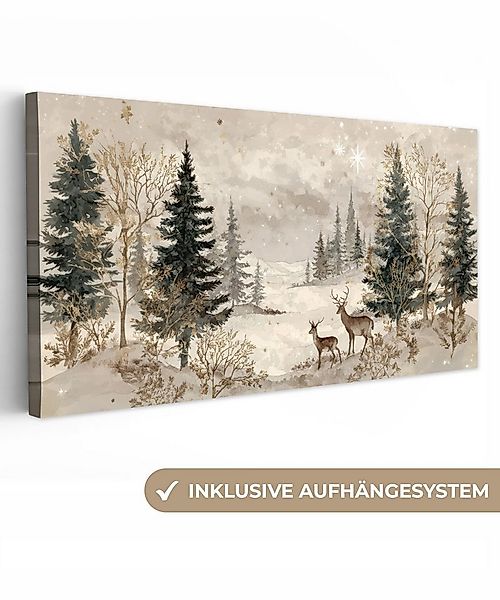 OneMillionCanvasses® Leinwandbild Panorama Wald - Hirsche - Winter - Schnee günstig online kaufen