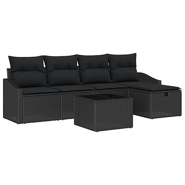 vidaXL Loungesofa 6-teiliges Garten Sofa Set mit Kissen Schwarz Poly Rattan günstig online kaufen