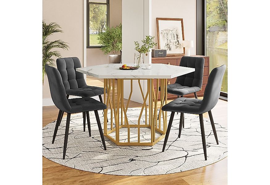 Flieks Essgruppe sechseckiger Esstisch mit 4 Stühlen Set, (Set, 5-tlg., 1 T günstig online kaufen