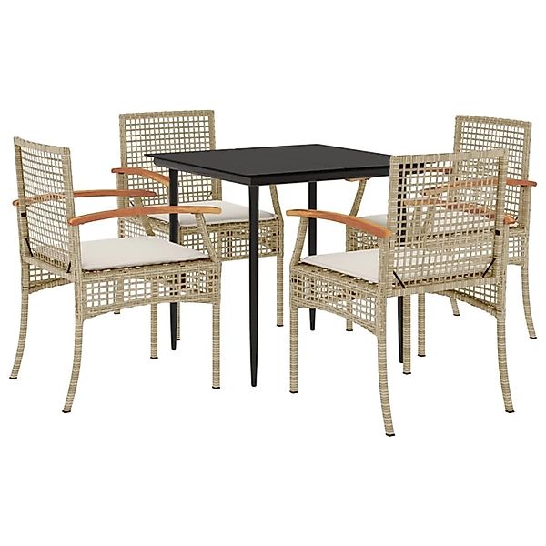 vidaXL 5-Tlg Garten-Essgruppe mit Kissen Beige Poly Rattan 3213625 günstig online kaufen