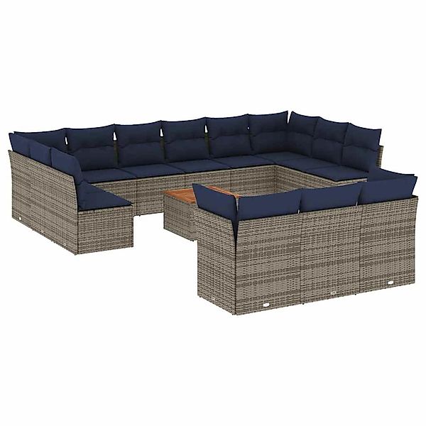 vidaXL 14-Tlg Garten-Sofagarnitur mit Kissen Grau Poly Rattan 3256257 günstig online kaufen